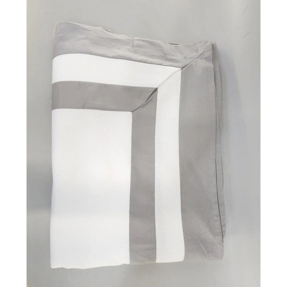 Wamsutta Shower Curtain 72x72 Grey White Hotel Stripe Waffle Weave Fabric Cotton
